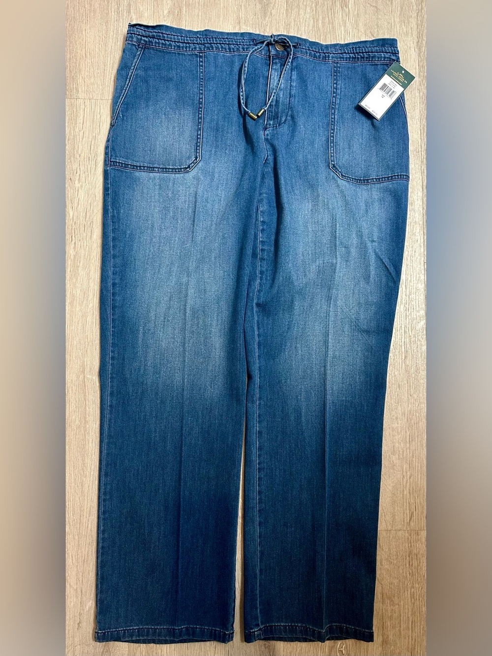 LAUREN RALPH LAUREN Women’s Drawstring Wide Leg Denim Pants, Size 14